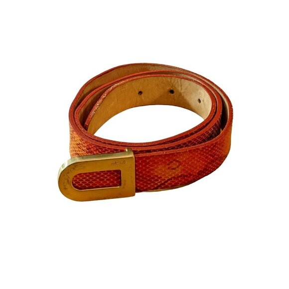DKNY Belt Italian Calf Skin Leather Orange Snakeskin Pattern Size M Western - Picture 1 of 8